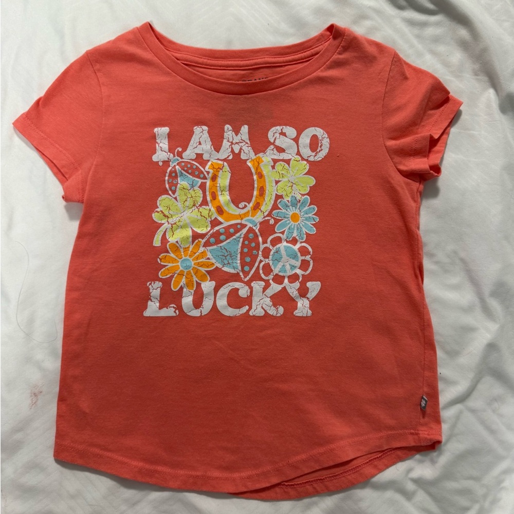 Lucky Brand Orange Short Sleeve Tees with Graphic Designs